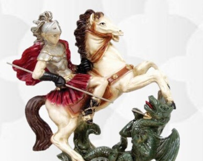 Saint George statue cm 27 x 25 (10,62 x 9,84 inches) in hand decorated resin, handcrafted, ideal for indoor and outdoor use