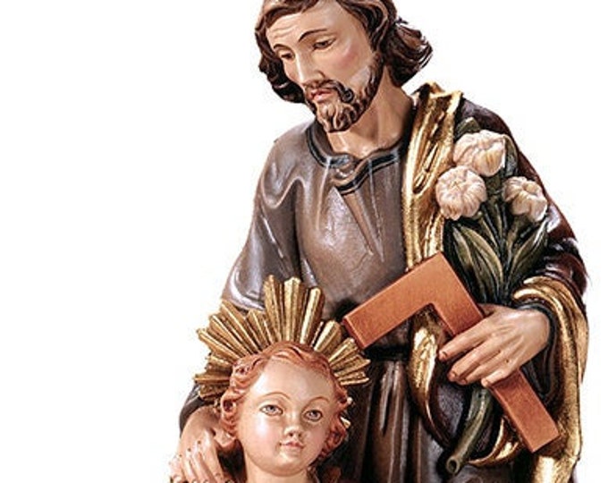 Statue of St. Joseph with Jesus carved in wood from Valgardena and decorated by hand of Italian artisan production