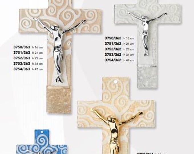 Crucifix made entirely of Murano glass, handcrafted in Italy, various colours and sizes available