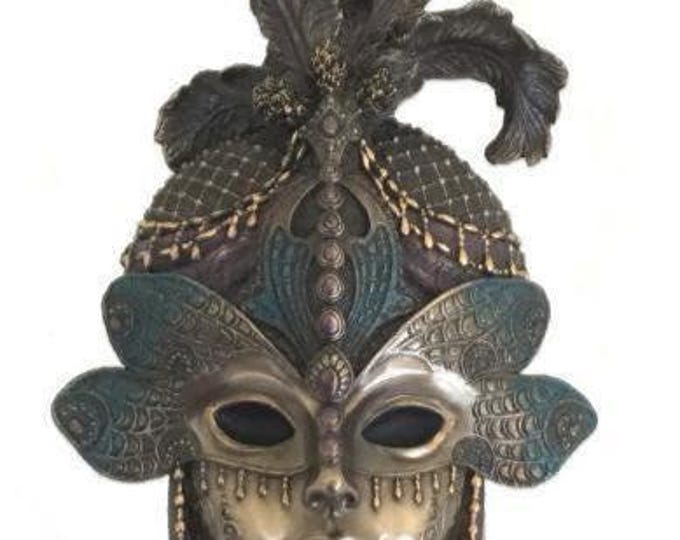 Venetian Dragonfly Mask, 30 cm (11.81 inches) in bronzed resin marble, handcrafted in Italy