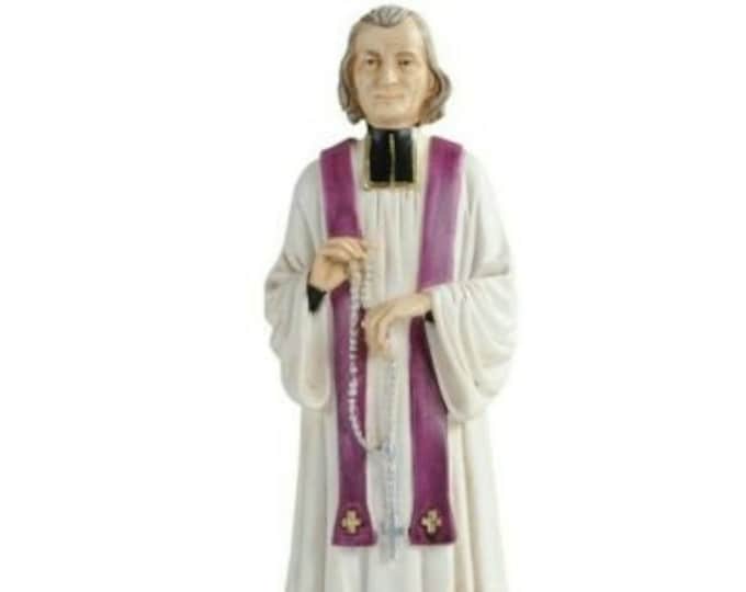Statue of the Holy Curate of Ars John Mary Vianney cm 25.5 (10.03 inches) in marble resin hand decorated Italian artisan production
