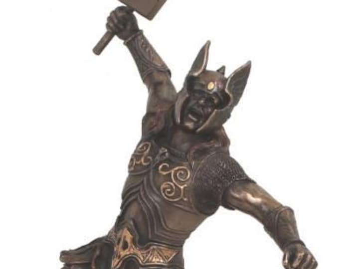 Classical sculpture of Thor God of Thunder, 31 cm (12.20 inches) in bronzed resin marble, handcrafted, made in Italy