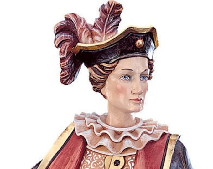 Lelio sculpture, Venetian carnival mask carved in Valgardena wood, hand decorated, Italian artisan production