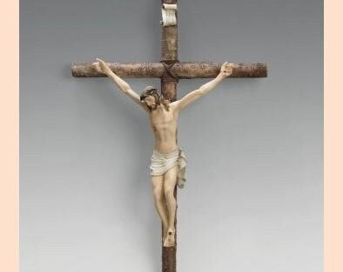 Crucifix cm 48 x 29 (18.89 x 11.41 inches) made of alabaster powder, hand decorated, made in Italy