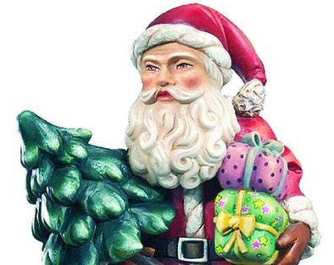 Sculpture of Santa Claus carved in wood from Valgardena and decorated by hand of Italian artisan production