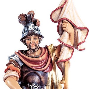 Statue of Saint Florian carved in Valgardena wood and hand decorated, Italian artisan production