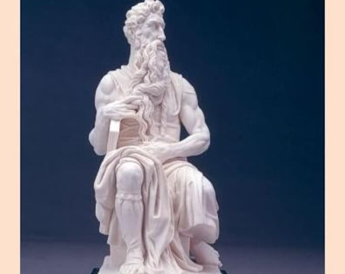 Classic sculpture "Moses by Michelangelo", cm 47 (18.50 inches) in alabaster powder, marble base, handcrafted, made in Italy