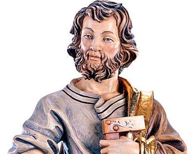 Statue of St. Joseph the Worker carved in wood from Valgardena and decorated by hand of Italian artisan production