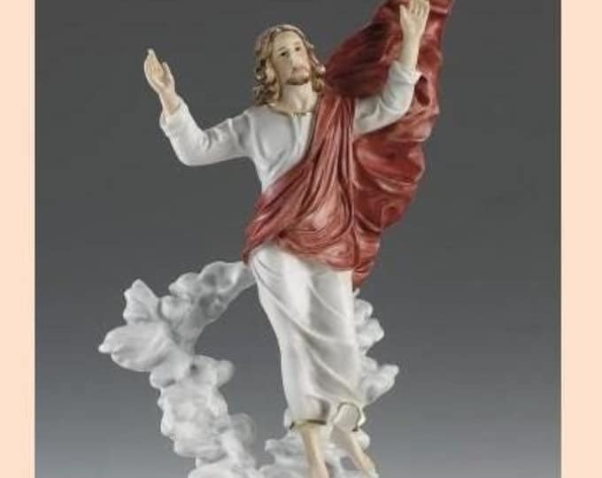 Statue of the Transfiguration of Jesus, cm 51 (20.07 inches) in alabaster powder, wooden base, hand decorated, made in Italy