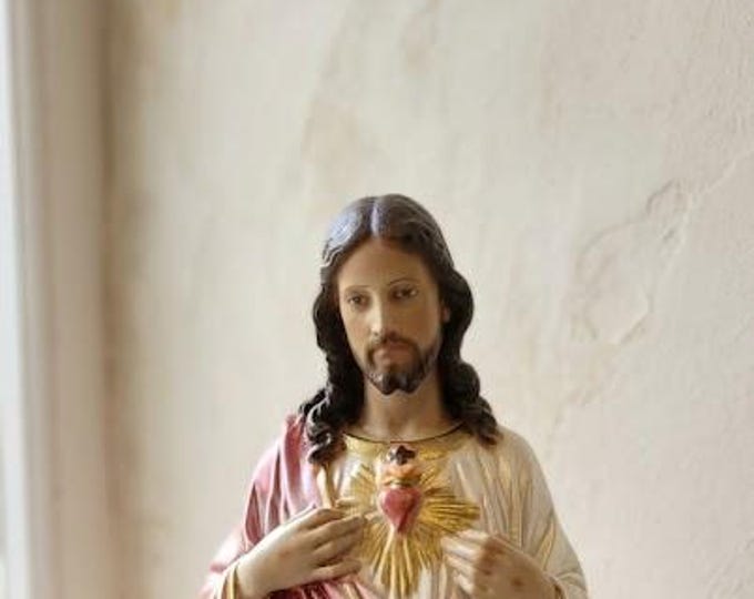 Statua di Gesù Sacro Cuore cm 40 (15,74 inches) in resina perlata decorata a mano di produzione artigianale italiana