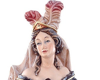 Venetian carnival mask singer sculpture carved in Valgardena wood, hand decorated, Italian artisan production
