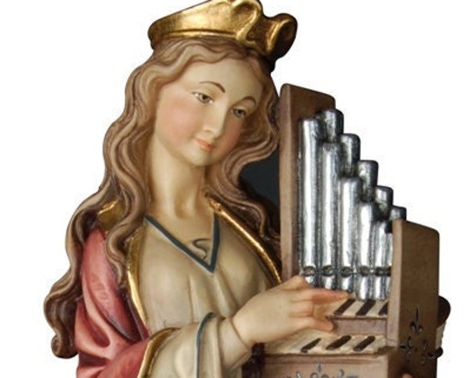 Statue of Saint Cecilia carved in Valgardena wood and hand decorated, Italian artisan production