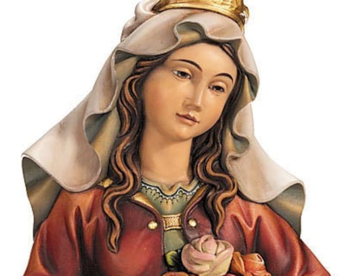 Hanging sculpture of Saint Elizabeth carved in Valgardena wood, hand decorated, Italian artisan production