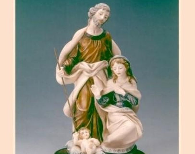 Nativity Statue, Holy Family cm 40 (15.74 inches) made of alabaster powder, wooden base, hand decorated, made in Italy