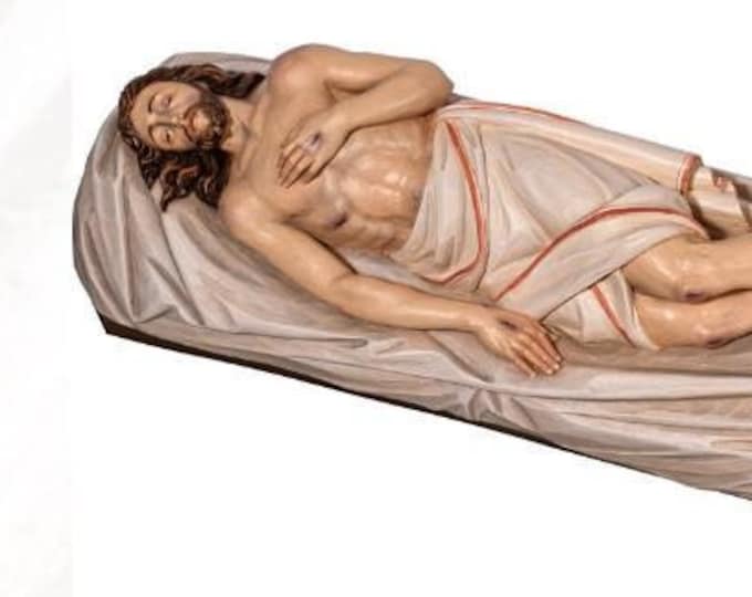 Statue of Jesus Christ dead in the tomb carved in Valgardena wood hand decorated Italian artisan production various sizes