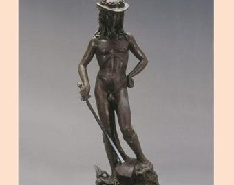 Scultura classica " David del Donatello ", cm 48 (18,89 inches) in polvere di alabastro, base in marmo, artigianale, made in Italy