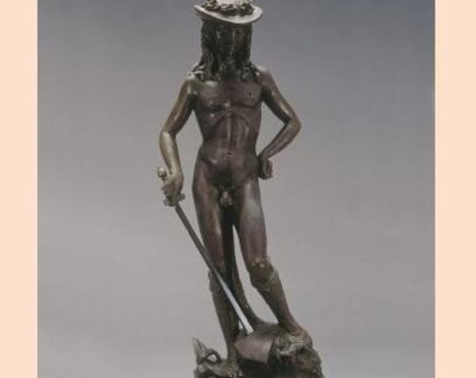 Classic sculpture "David by Donatello", cm 48 (18.89 inches) in alabaster powder, marble base, handcrafted, made in Italy