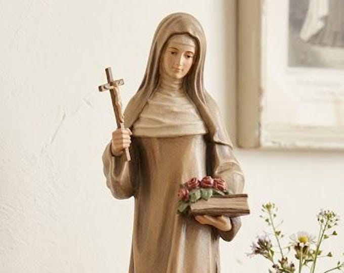Statue of Saint Rita of Cascia 20 cm (7.87 inches) carved in Valgardena wood and hand decorated, Italian artisan production