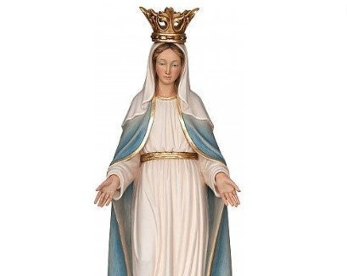 Statue of the Madonna delle Grazie with crown carved in Valgardena wood and decorated by hand, of Italian artisan production
