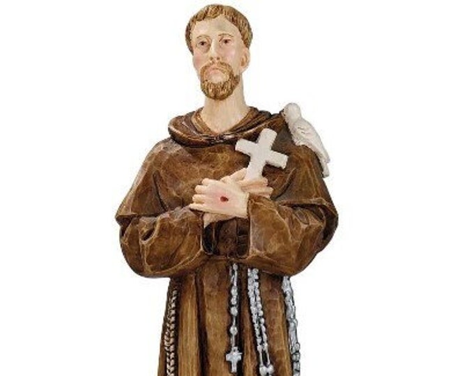 Statue of Saint Francis of Assisi cm 26 (10.23 inches) in marble resin full decorated by hand of Italian artisan production