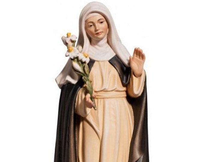 Statue of Saint Catherine of Siena carved in Valgardena wood and hand decorated, Italian artisan production