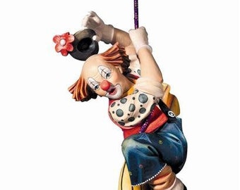 Clown statue to hang carved in Valgardena wood and decorated by hand, of Italian artisan production
