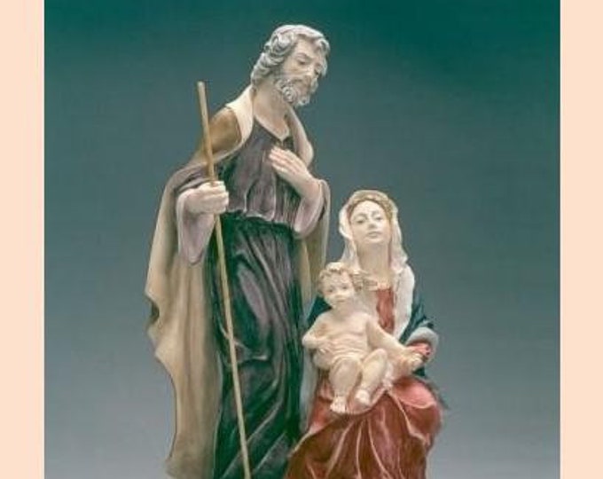 Nativity Statue, Holy Family cm 45 (17.71 inches) made of alabaster powder, wooden base, hand decorated, made in Italy