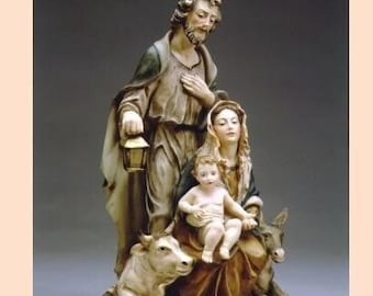 Nativity Statue, Holy Family cm 45 (17.71 inches) made of alabaster powder, wooden base, hand decorated, made in Italy