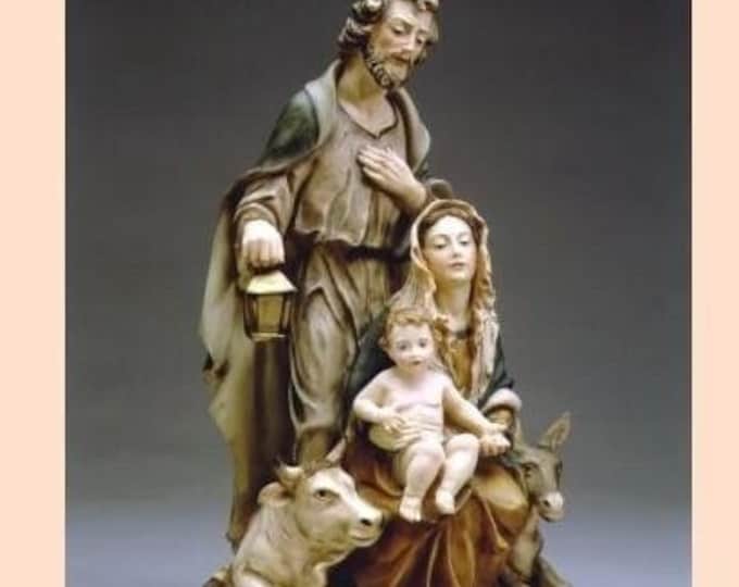 Nativity Statue, Holy Family cm 45 (17.71 inches) made of alabaster powder, wooden base, hand decorated, made in Italy
