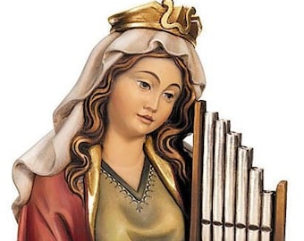Sculpture of Santa Cecilia to hang carved in Val Gardena wood decorated by hand of Italian artisan production