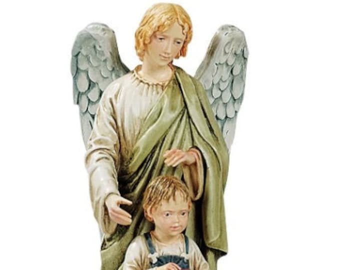 Statue of the Guardian Angel cm 17 (6,69 inches) in resin decorated by hand of Italian artisan production
