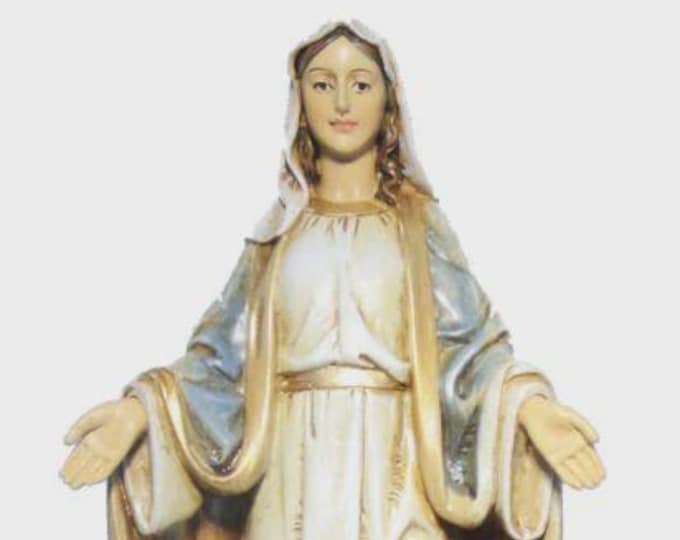 Statua della Madonna Miracolosa, Immacolata cm 20 (7,87 inches) in pasta di legno della Valgardena, decorata a mano di produzione italiana
