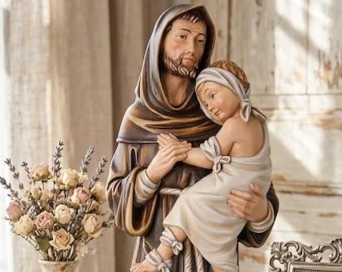 Statue of Saint John of God, carved in Valgardena wood and hand-decorated, Italian artisan production.