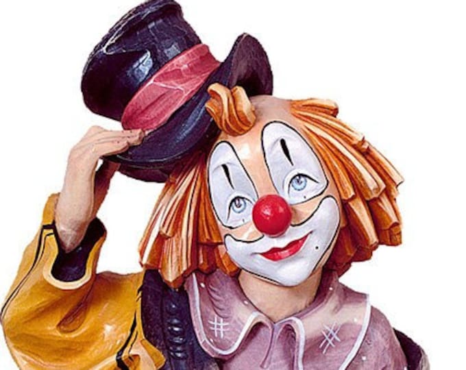Gentleman Clown Statue carved in Valgardena wood and hand-decorated, of Italian artisan production