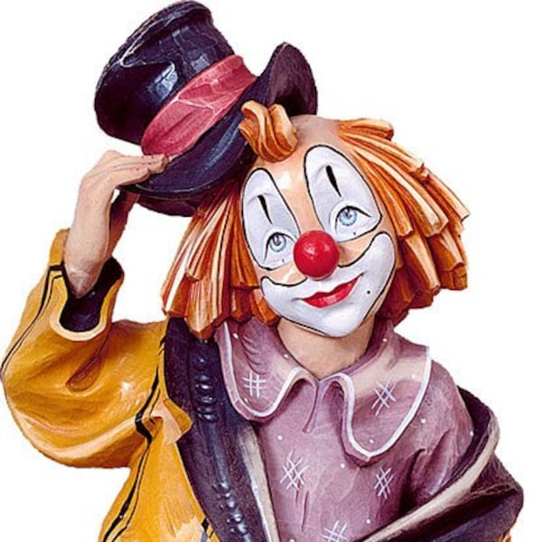 Statue Clown Gentleman sculptée en bois de Val Gardena et décorée à la main de production artisanale italienne