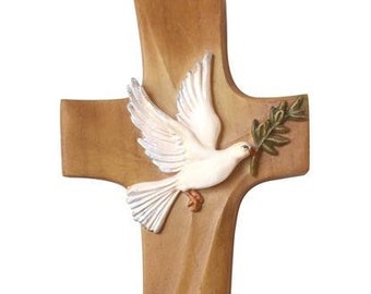 Crucifix of Peace, carved in valgardena wood and decorated by hand, various sizes, of Italian artisan production