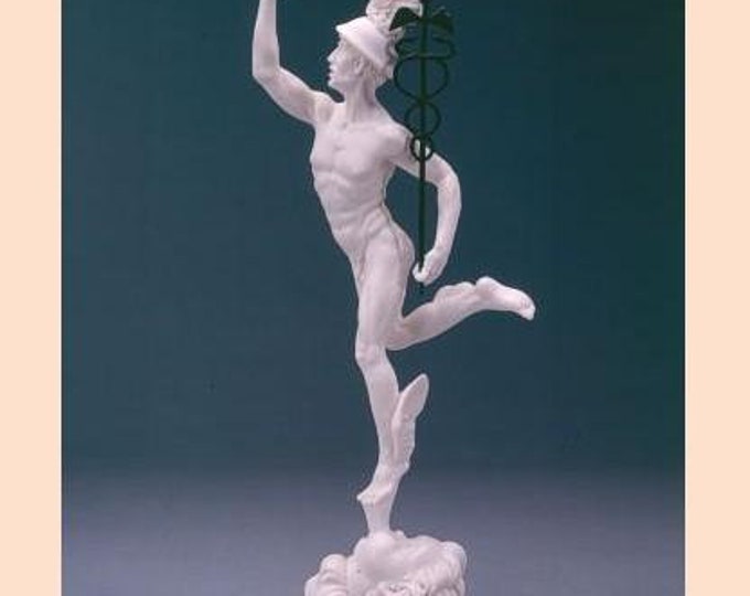 Classic sculpture "Mercury by Giambologna", cm 43 (16.92 inches) in alabaster powder, marble base, handcrafted, made in Italy