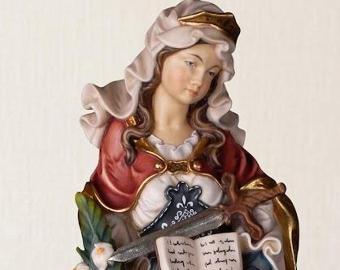 Statua di Santa Felicita scolpita in legno della Valgardena decorata a mano con colori ad olio di produzione artigianale italiana