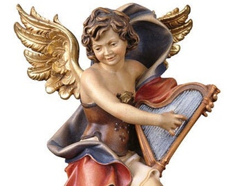 Angel on cloud to hang carved in Valgardena wood and hand-decorated with Italian handicraft production