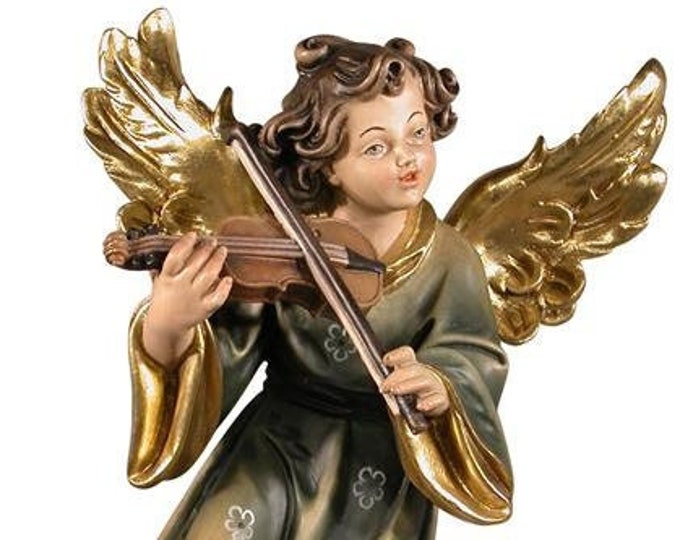 Angel of Salzburg with violin, to hang, carved in Valgardena wood and decorated by hand, of Italian artisan production