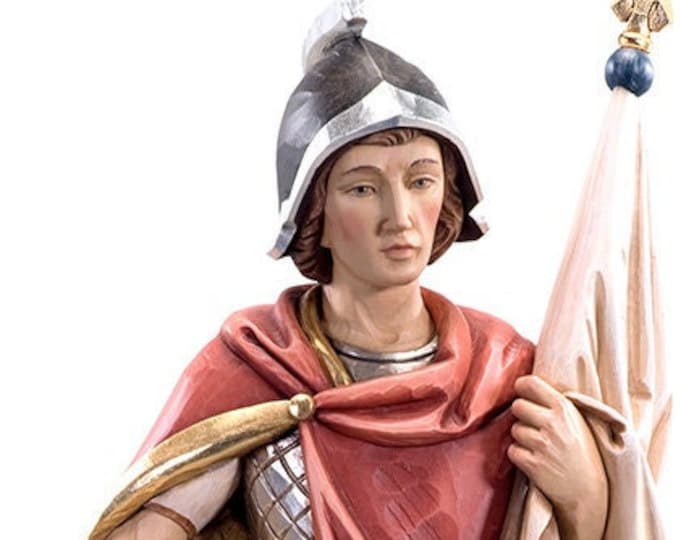 Statue of St. Florian carved from Valgardena wood and hand decorated with Italian craftsmanship