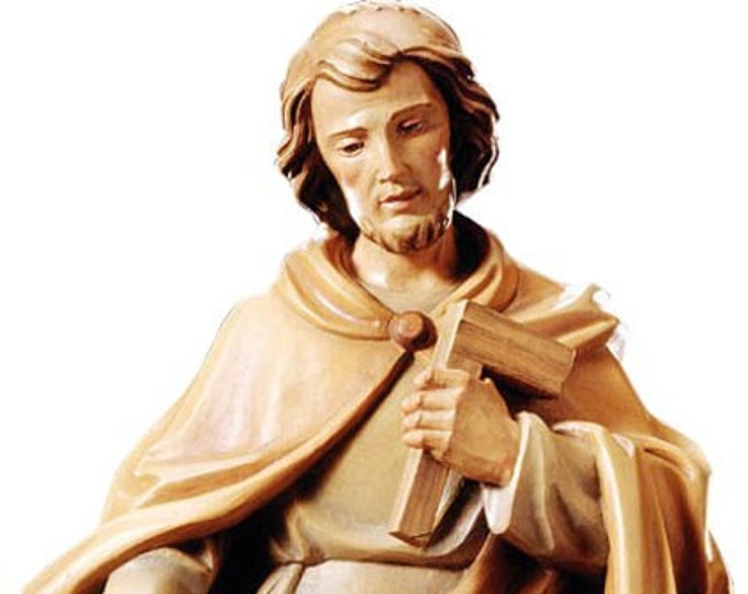 Sculpture of St. Joseph relief to hang carved in wood of valgardena and decorated by hand of Italian artisan production
