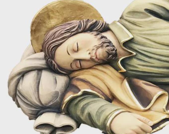 Statue of St. Joseph sleeping, carved in Valgardena wood, hand-decorated, Italian artisan production, various sizes.