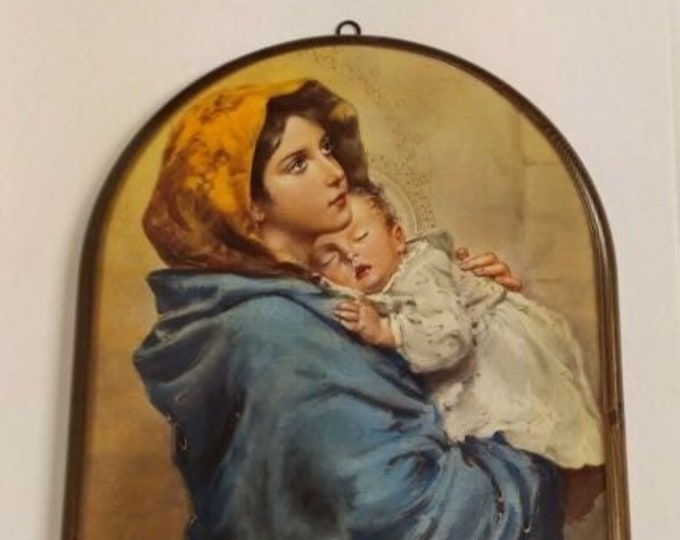 Painting of the Madonna del Buon Riposo by Ferruzzi in solid wood cm 42 x 32 (16.53 x 12.59 inches) of Italian artisan production