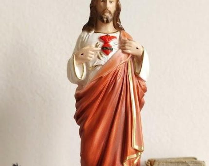 Statue of Jesus Sacred Heart cm 30 (11.81 inches) in plaster decorated by hand, Italian artisan production