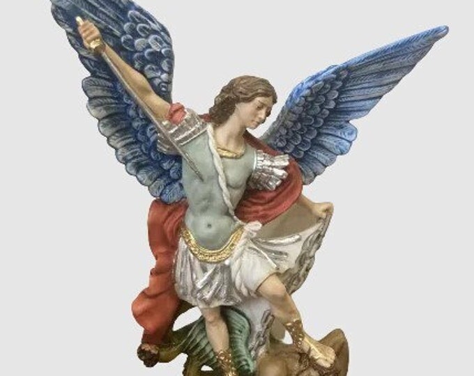 Statue of St. Michael the Archangel 53 cm at the wing (20.86 inches) in hand-decorated full resin marble of Italian artisan production