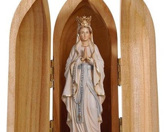 Statue of Our Lady of Lourdes with niche, carved in valgardena wood decorated by hand of Italian production