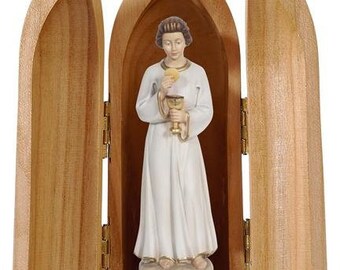 Statue of the Angel of Portugal, Fatima with niche, carved in valgardena wood decorated by hand of Italian production