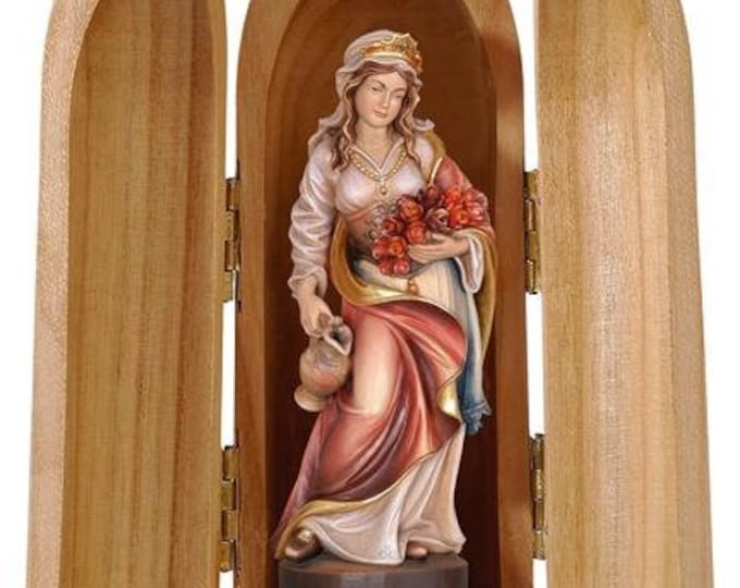 Statue of St. Elizabeth with niche, carved in Valgardena wood and decorated by hand of Italian artisan production