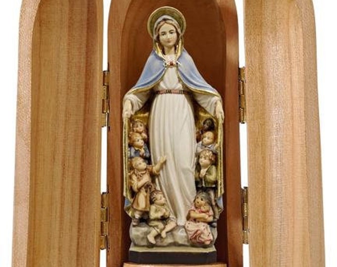 Statue of Our Lady of Protection with niche, carved in Valgardena wood and hand-decorated with Italian artisan production